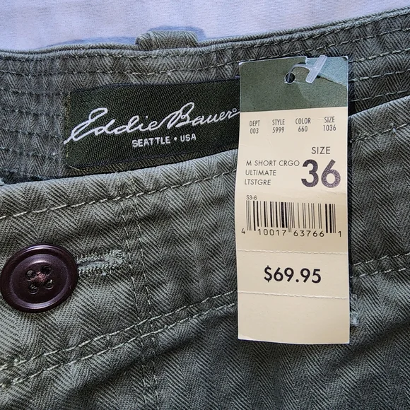 Eddie Bauer Ultimate Green Cargo Shorts Men's Size 36 NWT!!! - Picture 2 of 10